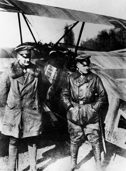 PICTURES OF YESTERYEAR - PPL PHOTO AGENCY LTD - COPYRIGHT RESERVED PHOTO CREDIT: PPL TEL: +44 (0)1243 555561 Email: ppl@mistral.co.uk www.pplmedia.com ***Circa 1917 World war 1, Manfred von Richthofen (right) with his brother Lothar who served under him in JG 1, standing in front of a Fokker DR 1. Manfred Albrecht Freiherr von Richthofen (2 May 1892 ? 21 April 1918), also widely known as the Red Baron, was a German fighter pilot with the Imperial German Army Air Service (Luftstreitkräfte) during World War I. He is considered the top ace of that war, being officially credited with 80 air combat victories. Lothar-Siegfried Freiherr von Richthofen (27 September 1894 ? 4 July 1922) was a German First World War fighter ace credited with 40 victories. He was a younger brother of top-scoring ace Manfred von Richthofen (the Red Baron) and a distant cousin of Luftwaffe Field Marshal Wolfram von Richthofen.